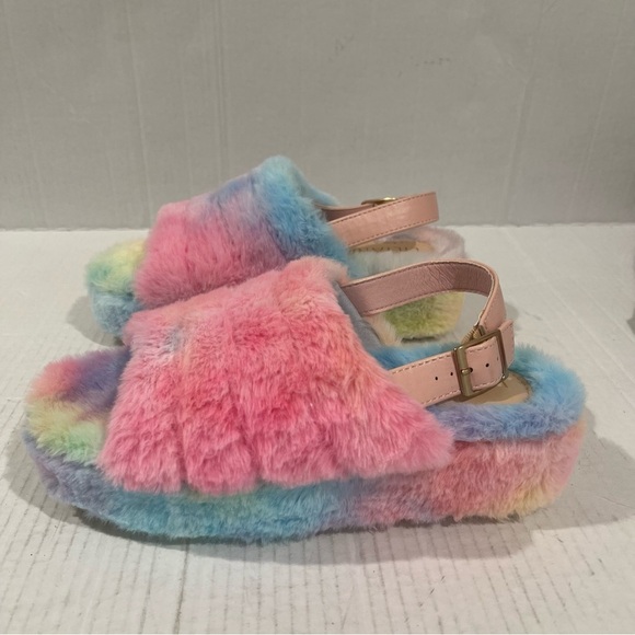 Women’s Liliana Tie Dye Open Toe Fuzzy Slingback Platform Sandals Size 7.5 US! - Picture 4 of 10